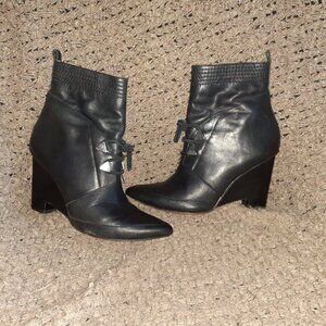 DEREK LAM 10 CROSBY-Black Leather-Wedge-Side Zip-Silver Detail-Sz 8-Excellent